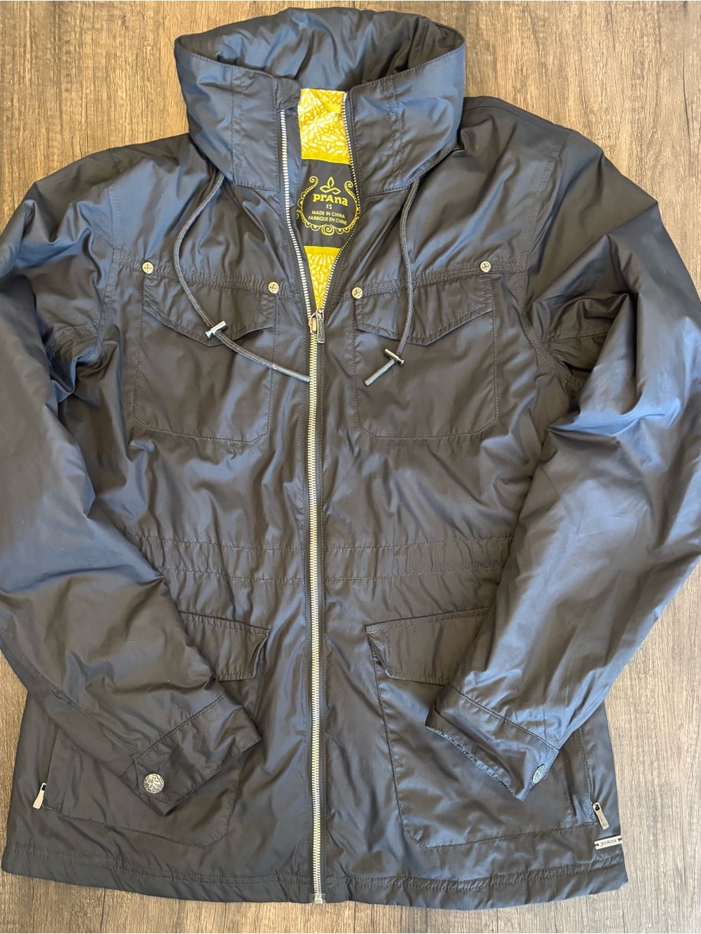 Prana Black “Emilia” Lightweight Utility Jacket with Yellow Lining